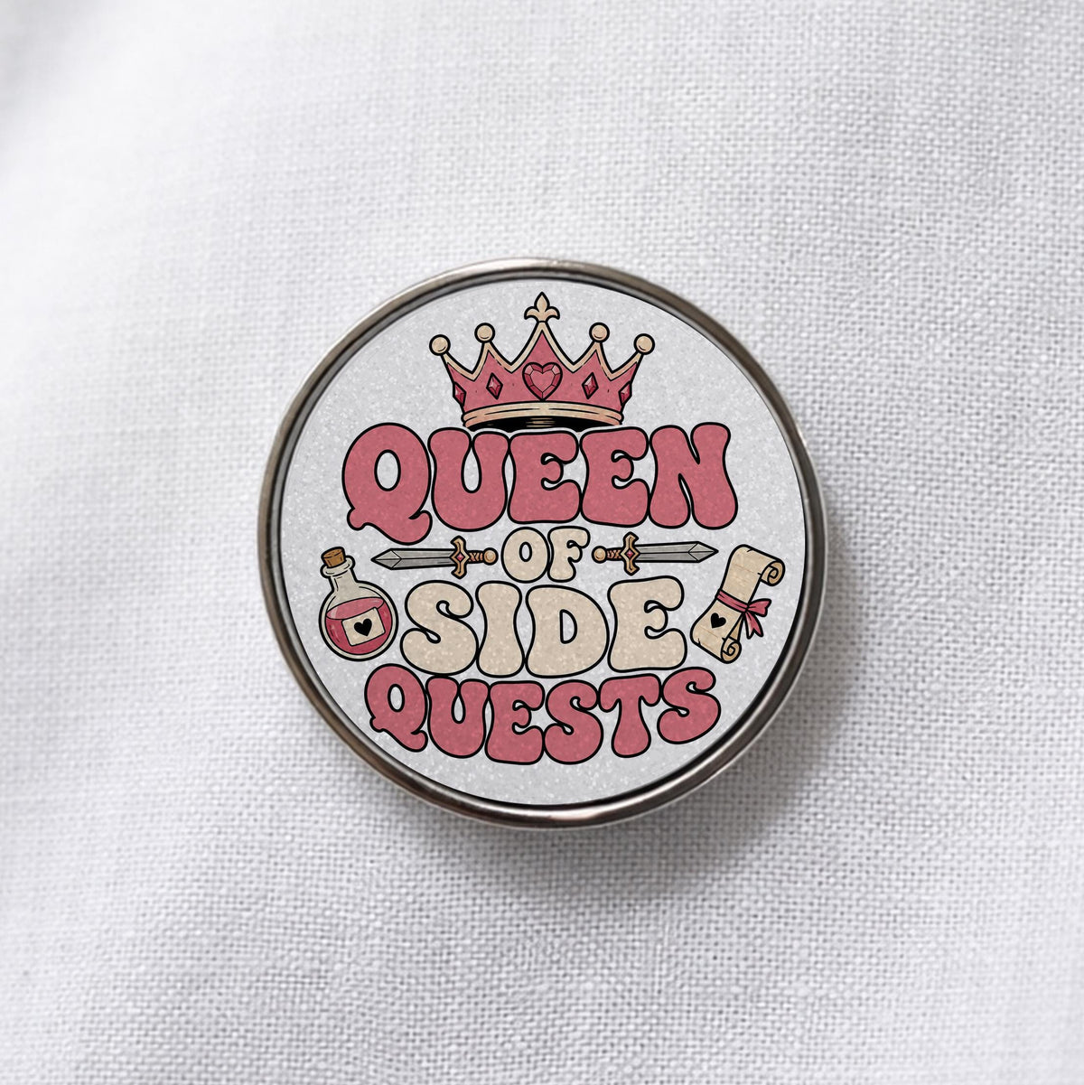 Queen of Side Quests Pink Lapel Pin