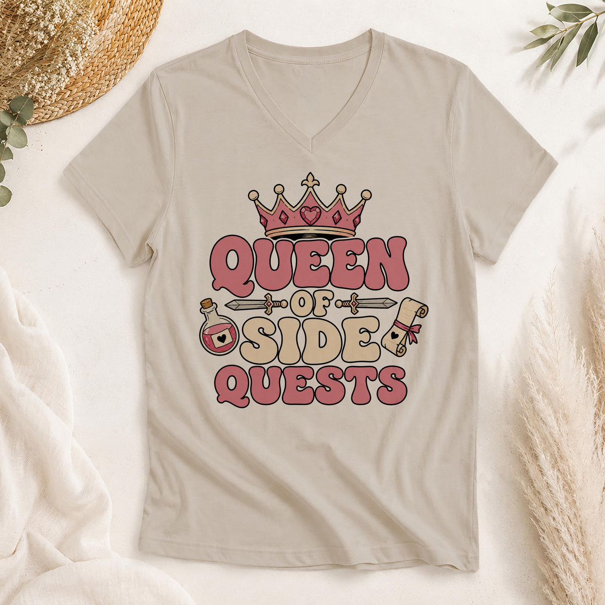 Queen of Side Quests Pink Shirt