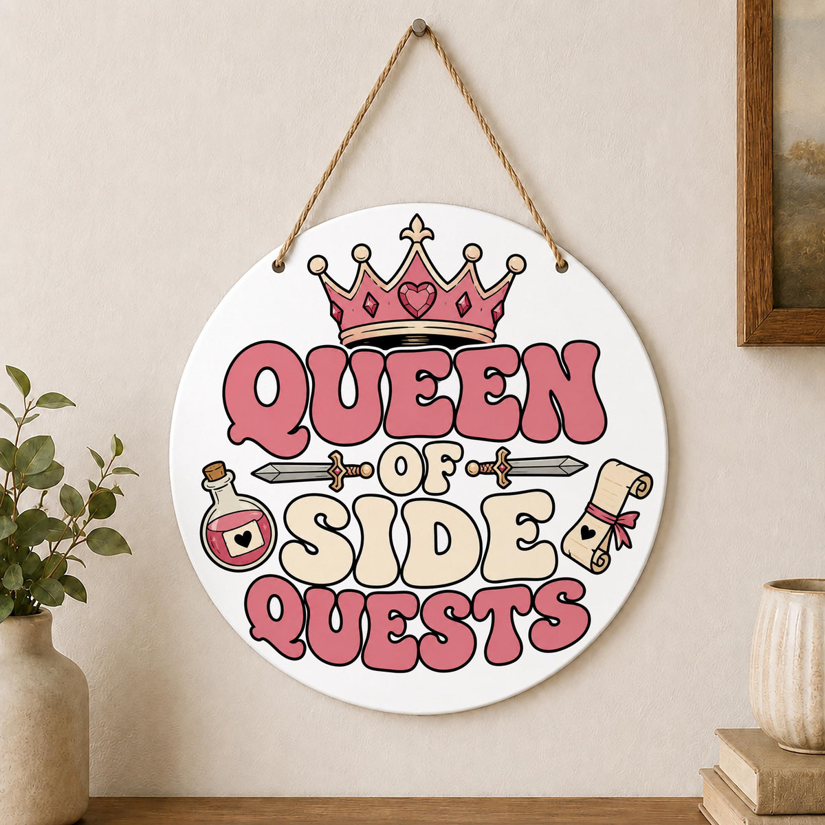 Queen of Side Quests Pink Wall Hanging