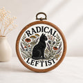 Radical Leftist Black Cat Faux Embroidery Hoop