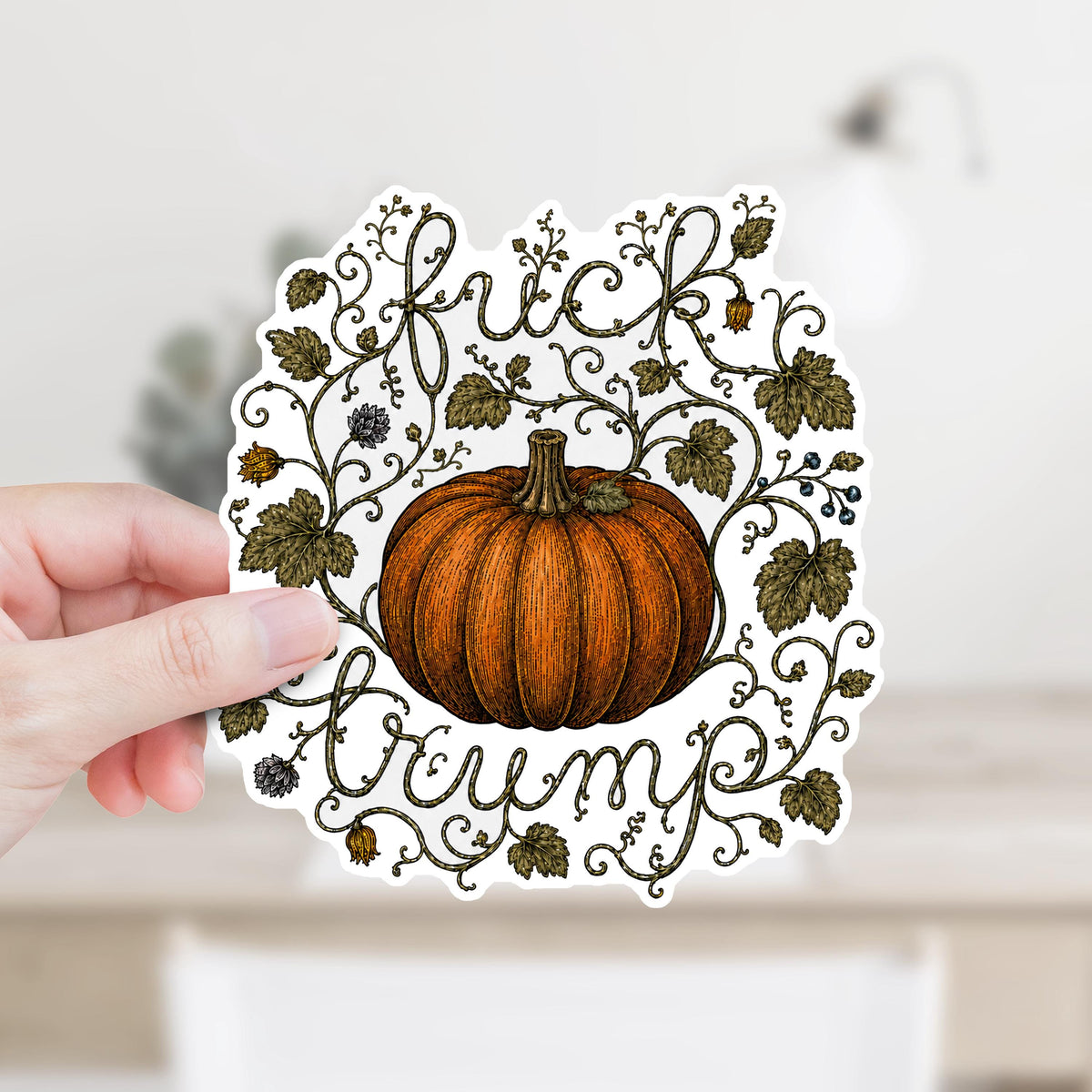 Fuck Trump Pumpkin Sticker or Magnet