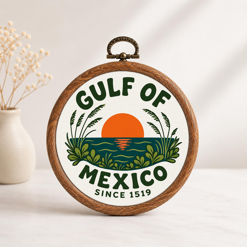 Gulf of Mexico Since 1519 Faux Embroidery Hoop