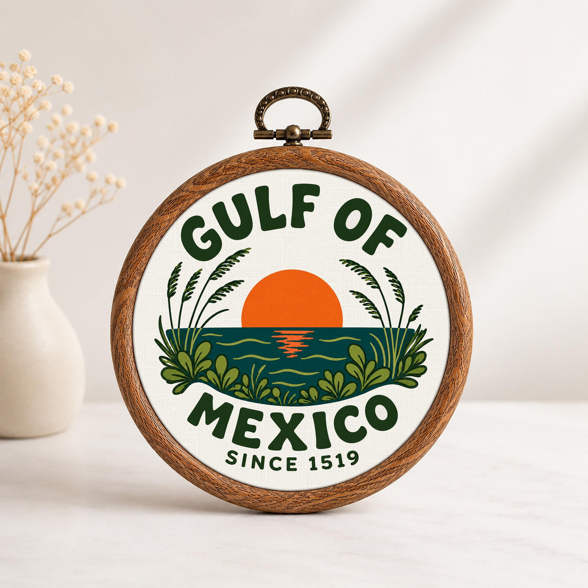 Gulf of Mexico Since 1519 Faux Embroidery Hoop