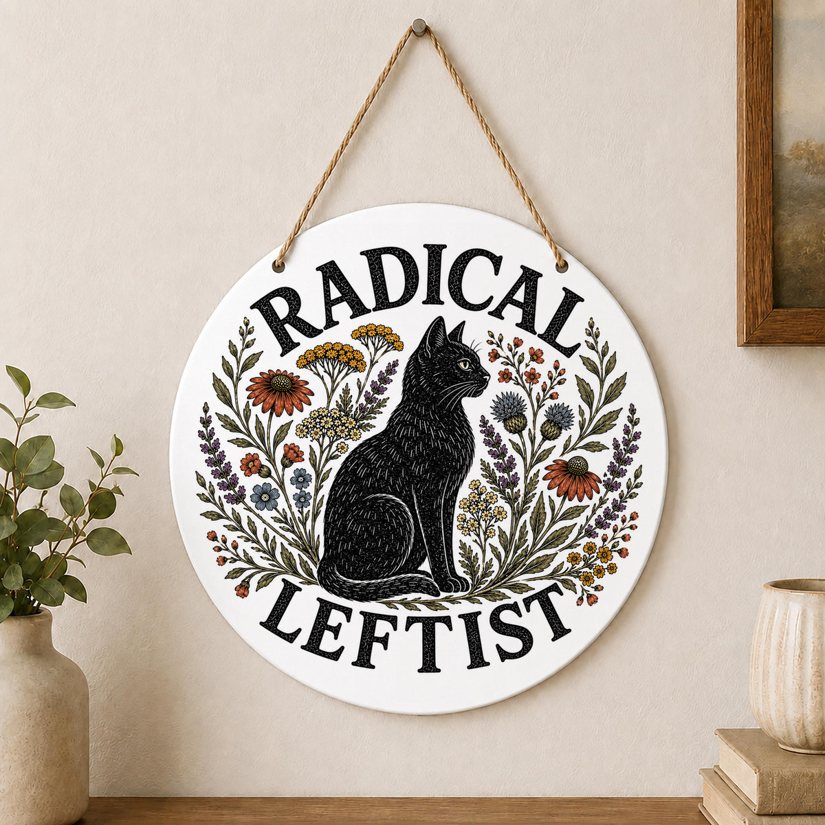 Radical Leftist Black Cat Wall Hanging
