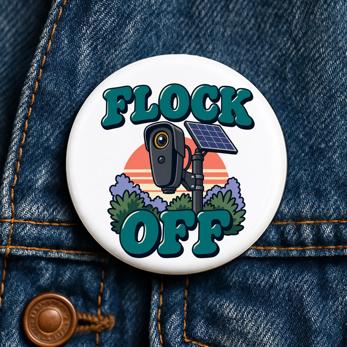 Flock Off Button Anti Surveillance Flock Camera Privacy Rights Civil Liberties ALPR Protest Political Button